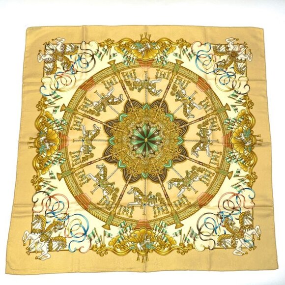 Hermes Carre 90 Luna Park Amusement Park Scarf Silk Yellow